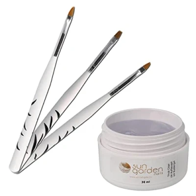 Abbildung von Sun Garden Nails UV Gel 30 ml Thick Clear Aufbaugel Builder + 3tlg. Pinselset