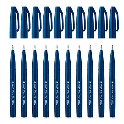 Abbildung von Pentel SES15C CAX Brush Sign Pen nachtblau, Faserschreiber, pinselähnliche Spitze, 10 Stück
