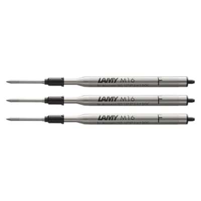 Abbildung von Lamy M16 3er Set Kugelschreiber Großraummine aus Metall Original Ersatzmine für alle Modelle dokumentenecht Strichbreite Fein in Tintenfarbe schwarz