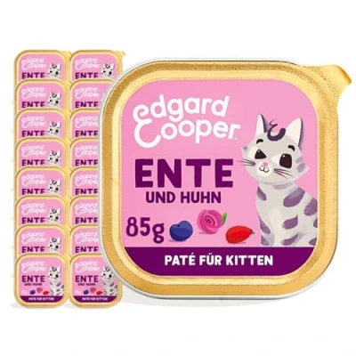 Abbildung von Edgard &amp; Cooper Kitten Nassfutter, (Ente Huhn, 85g x 16), Getreidefrei, voll von frischem Fleisch und natürlichen Zutaten, geeignet für sterilisierte aktive Katzen, hoher Proteingehalt
