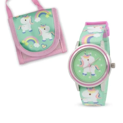 Abbildung von Miraval Quarzuhr Kinderarmbanduhr mit Brustbeutel, Einhornmotiv für Mädchen Einschulung