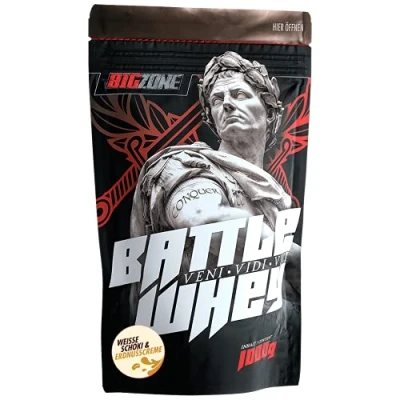 Abbildung von Big Zone BATTLE Whey Protein Concentrate Eiweiss Lecker Qualität Made in Germany 1000g 1KG Pulver (Weisse Schoki &amp; Erdnusscreme)