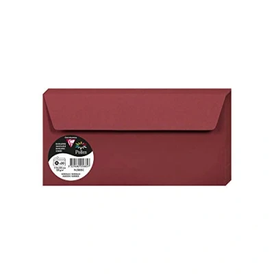 Abbildung von Clairefontaine 5885C Packung mit 20 Umschläge Pollen, selbstklebend, Format DL, 110 x 220 mm, 120g, ideal für Einladungen und Korrespondenz, Bordeaux, 1 Pack
