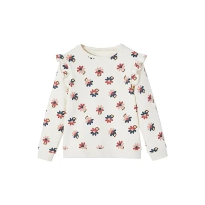 Abbildung von Vertbaudet Mädchen Sweatshirt mit Volants und Schriftzug graugrün 158