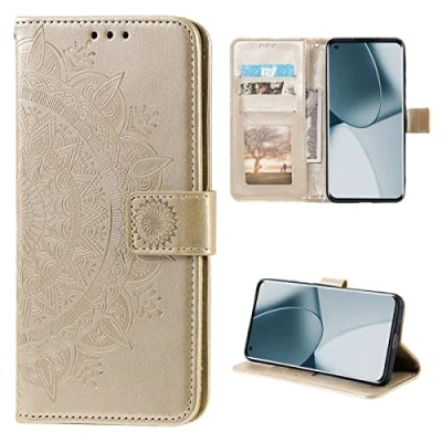 Abbildung von CoverKingz Handy Case kompatibel mit OnePlus 10 Pro 5G Cover Kartenfach Phonecase Smartphone Hülle klappbar Motiv Mandala Gold