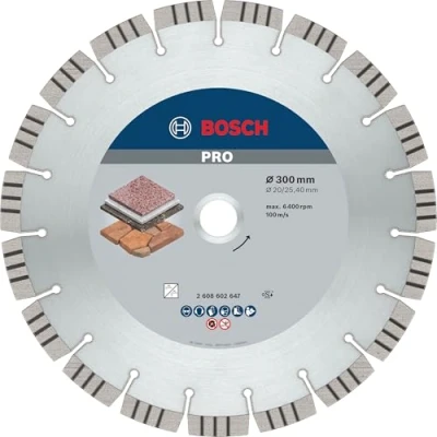 Abbildung von Bosch 1x PRO Stone Diamanttrennscheiben für 25,4‑mm Bohrung und Tisch‑ Benzinsägen (für Weichgestein, Harter Stein, Ø 300 mm, Professional Zubehör Tischkreissäge, Benzinsäge)