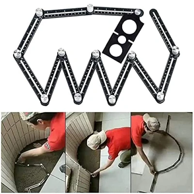 Abbildung von Template Tool Winkelschablone, Mehrwinkel Messlineal, Aluminiumlegierung, 12 seitig, Ziegelwerkzeug mit Loch, Schwarz