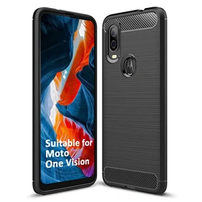 Abbildung von SCL Hülle Für Motorola One Vision Moto Handyhülle Exquisite Serie Carbon Design Schutzhülle mit Anti Kratzer und Stoß Absorbtion Technologie [Schwarz]