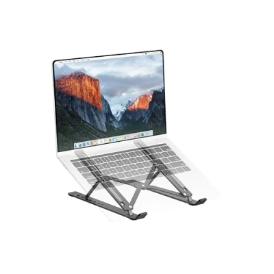 Abbildung von PureMounts Laptop Ständer Höhenverstellbarer, Faltbarer &amp; Ergonomischer Notebookhalter für Home Office, 7 einstellbare Blickwinkel, Aluminium Laptopständer mit Belüftung Anti Rutsch Pads, Schwarz
