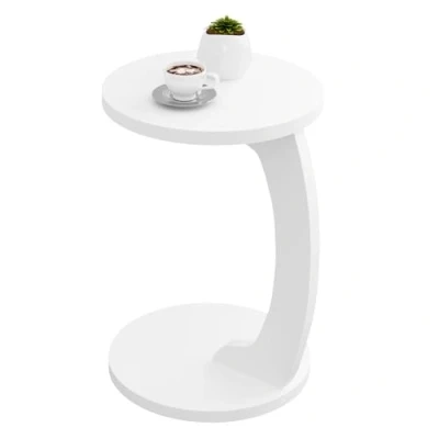Abbildung von WOLTU Beistelltisch C Form, Couchtisch rund, Sofatisch Kaffeetisch Wohnzimmertisch Abstelltisch, Kleiner Tisch für Couch Sofa Bett, aus MDF, φ38xH55 cm, Weiß,BTS20ws