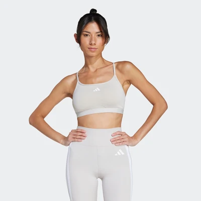 Abbildung von adidas Performance Aeroreact 3STRIPES Sportbh mit leichter Stützkraft, Damen, Größe: Medium, Alumina