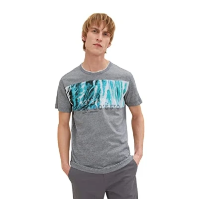 Abbildung von TOM Tailor MIT PRINT Tshirt print, Herren, Größe: Large, Navy offwhite thin stripe