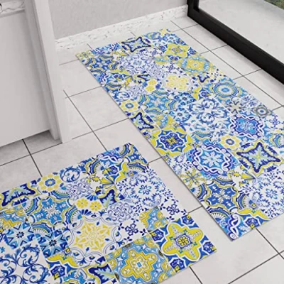 Abbildung von PETTI Artigiani Italiani Teppich für Küche, rutschfest, waschbar, Läufer Teppich, Küchenläufer, 52 x 100 cm, Design Vietri Blau, 100% Made in Italy