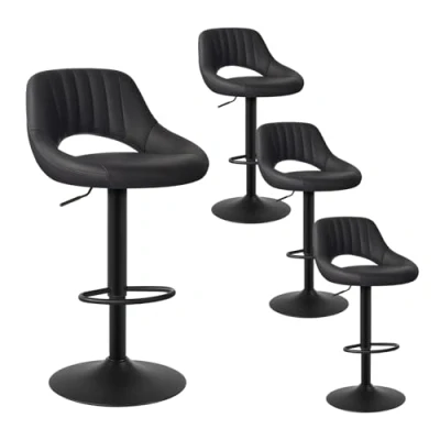 Abbildung von EUGAD 0666BY 4 4X Barhocker Tresenhocker Bistrohocker Designer Hocker drehbar und stufenlos höhenverstellbar mit Rückenlehne aus Kunstleder Gestell Stahl Anthrazit