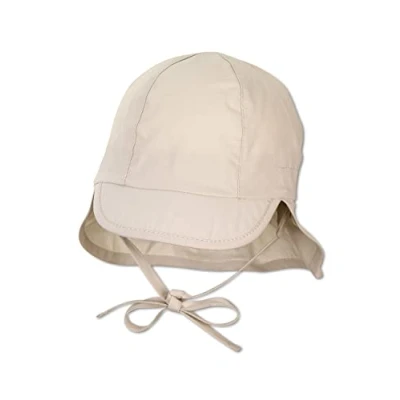Abbildung von Sterntaler Schirmmütze Nacken Basic Unisex Baby und Kinder Mütze mit Nackenschutz, Ohrenklappen Bindeband UV Schutz 50+ Hut aus Popeline (Bio) Sommer Kopfbedeckung beige, Größe 43