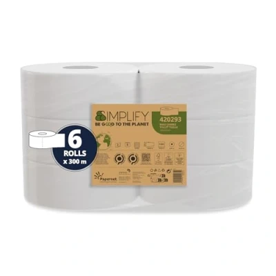 Abbildung von Papernet Simplify Toilettenpapier Maxi Jumbo Carbon Neutral 420293, 6 Rollen aus reinem Zellulose à 300 m, 2 lagig, 7.830 Services zu 8,6 x 23 cm