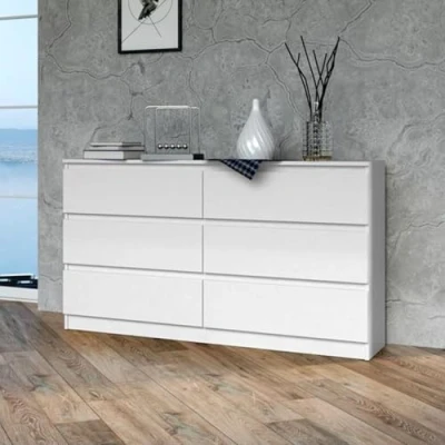 Abbildung von Home Collective Kommode, Schlafzimmer Flur, Schrank, Sideboard, Highboard mit 6 Schubladen, Breite 140 cm Höhe 75 Weiß Perfekt für Wohnzimmer, oder Esszimmer