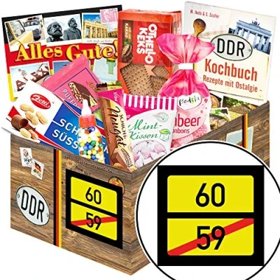 Abbildung von Ortsschild 60 Zum 60. Geburtstag Geschenk Süßigkeiten Set DDR