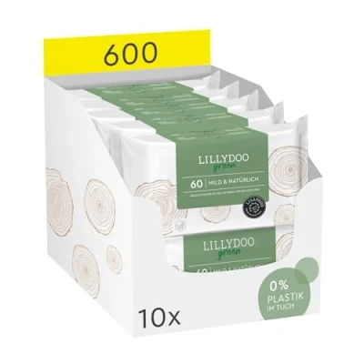Abbildung von LILLYDOO green Natürliche Feuchttücher, 600 Stück (10 x 60), 100% plastikfreies Tuch, ohne Parfüme (FSC Mix)