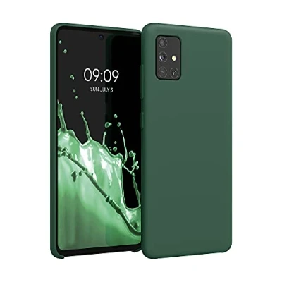 Abbildung von kwmobile Hülle kompatibel mit Samsung Galaxy A51 Silikon Handy Case Handyhülle weiche Oberfläche kabelloses Laden Moosgrün