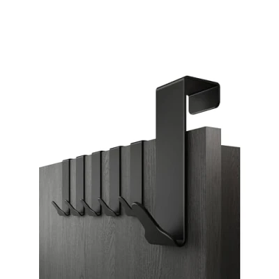 Abbildung von Menz Premium Türhaken zum Einhängen, 6er Set Einzeln verwendbare Kleiderhaken Tür aus Edelstahl, hochwertige Türgarderobe Schwarze Haken Türhakenleiste mit hoher Tragkraft
