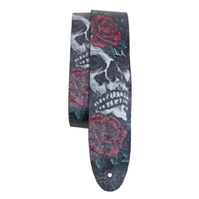 Abbildung von Perri&#039;s Leathers Ltd. Guitar Strap Direct To Leather Skull And Rose Adjustable For Acoustic/Bass/Electric Guitars Made in Canada (P25DTL 11039)