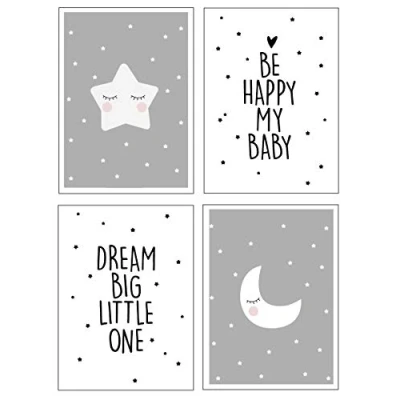 Abbildung von 4Good Epictures Süße Kinderzimmer Bilder in unterschiedlichen Designs Für Jungen und Mädchen sowie auch Babyzimmer (Himmel Grau, A4)