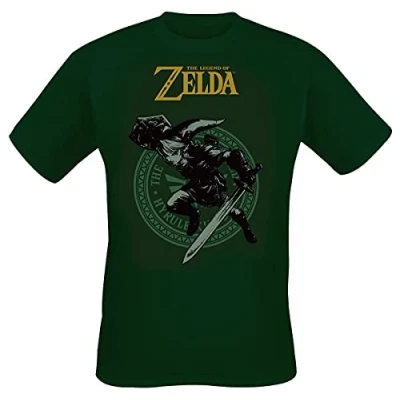 Abbildung von Henry Tiger Nintendo Legend OF Zelda LINK POSE Tshirt print, Herren, Größe: Medium, Bottle green