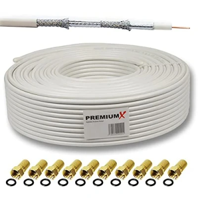 Abbildung von Premium X 15m BASIC Koaxialkabel 135dB 4 fach SAT Antennenkabel Koax Kabel DVB S / S2 C und T BK Anlagen 10x F Stecker