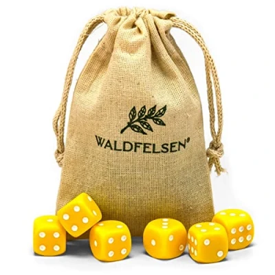 Abbildung von Waldfelsen 6, 12, 20, 30 oder 50 hochqualitative Würfel Standardgröße 16 mm Acrylwürfel Knobel Spielwürfel Dice 6 seitig sechsseitig Spielzubehör Set mit Stoffbeutel (Gelb, Stück)