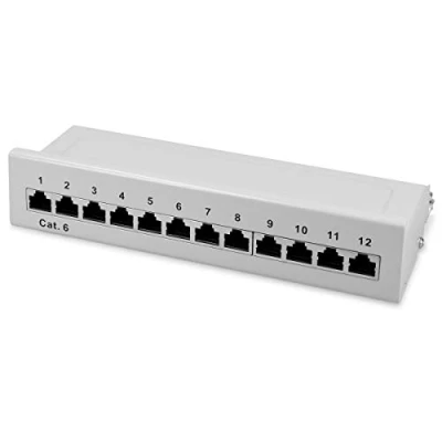 Abbildung von kwmobile 12 Port Patchpanel Cat6 Verteiler Verteilerfeld Patchfeld Cat 6 Kabel mit Erdungskabel inkl. Schrauben Dübel für Wandmontage Grau