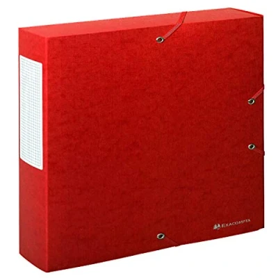 Abbildung von Exacompta 50915E Sammelbox Scotten aufgebaut mit Gummizug 60 mm breit aus extra starkem Colorspan Karton Rückenschild für DIN A4 Archivbox Heftbox Sammelmappe rot