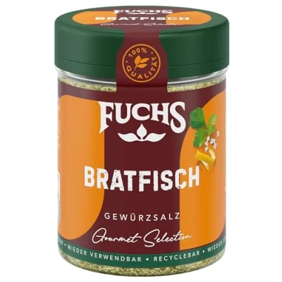 Abbildung von Fuchs Gourmet Selection Klassisch/Heimisch â“ Bratfisch Gewürzsalz, Nachfüllbares Gewürz, Salz Zum Marinieren Von Fisch, Meeresfrüchten &amp; Co, Vegan, 80 G