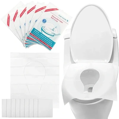 Abbildung von Eckerdromk 60 Stück Toilettenauflage Einweg, Einweg Toilettensitzbezüge Papier, Spülbare Toilette Auflage, Kinder und Erwachsene WC Sitzauflage für Unterwegs Öffentliche Toiletten (43x35.5cm)