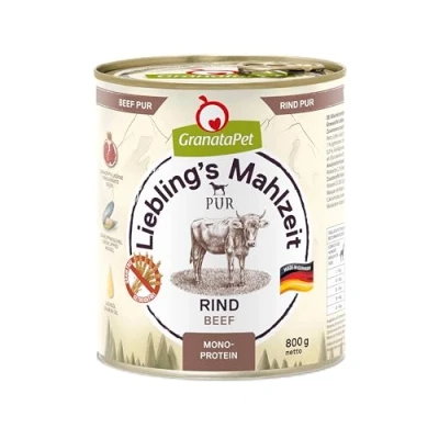 Abbildung von GranataPet Liebling&#039;s Mahlzeit Rind PUR, Nassfutter für Hunde, Hundefutter ohne Getreide &amp; Zuckerzusätze, Alleinfuttermittel mit hohem Fleischanteil hochwertigen Ölen, 6 x 800 g