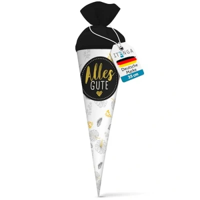 Abbildung von itenga Geschwisterschultüte 35cm Geschenkverpackung Schultüte Zuckertüte klein für Erwachsene Kinder Party (Blätter mit Text Alles Gute)