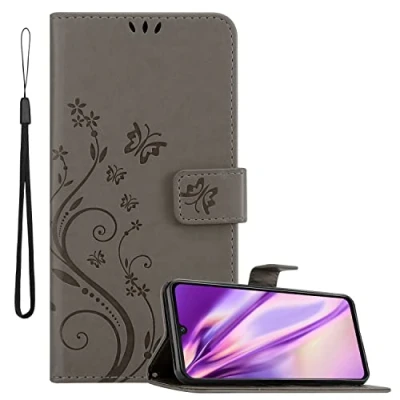Abbildung von Cadorabo Hülle kompatibel mit Vivo V21 4G / 5G Blumen Design aus Kunst Leder Flip Klappbare Stoßfeste Magnetische [Standfunktion] [Kartenfächern] Cover für Tasche in Grau