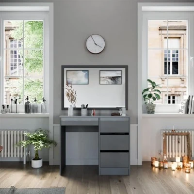 Abbildung von Vicco Schminktisch Sherry, Grau Hochglanz, 90 cm mit 4 Schubladen