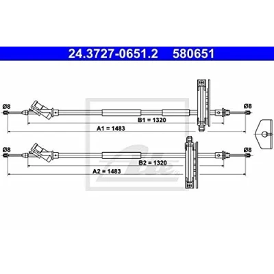 Abbildung von ATE 24.3727 0651.2 Handbremsseil 1483, 1483 FORD: Focus Mk1 Kombi, Schrägheck, Kasten / Kombi