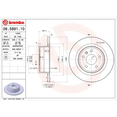 Abbildung von BREMBO 08.5891.10 Bremsscheibe 286 12 5 voll OPEL: Omega B Caravan, Limousine