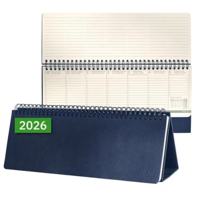 Abbildung von SIGEL C2682 Tischkalender Querkalender 2026, large, dunkelblau, Hardcover, 2 Seiten = unten Woche/oben Notizseite, 132 Seiten, zum Aufstellen, aus nachhaltigem Papier, Conceptum