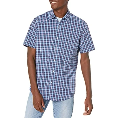 Abbildung von Amazon Essentials Herren Kurzärmeliges Hemd aus Popeline, Normale Passform, Marineblau Karomuster, XXL