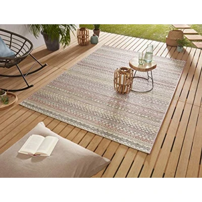 Abbildung von NORTHRUGS in und Outdoor Teppich Pine 200x290cm Flachgewebe Wetterfest Modernes Design für Balkon Terrasse Wintergarten Küche Esszimmer Badteppich Wohnzimmerteppich Wasserfest Rosa Gold