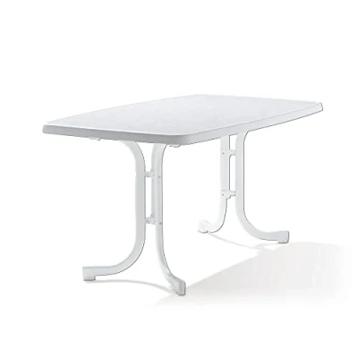 Abbildung von Sieger 153/W Boulevard Klapptisch mit mecalit Pro Platte 150 x 90 cm, Stahlrohrgestell weiß, Tischplatte Marmordekor weiß