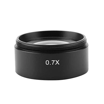 Abbildung von Stereomikroskope Objektivlinse, KP 0.7X Mikroskop Hilfsobjektiv Linse aus Metall, Aluminiumlegierung und Glaslinse, 48 mm Befestigungsgewinde