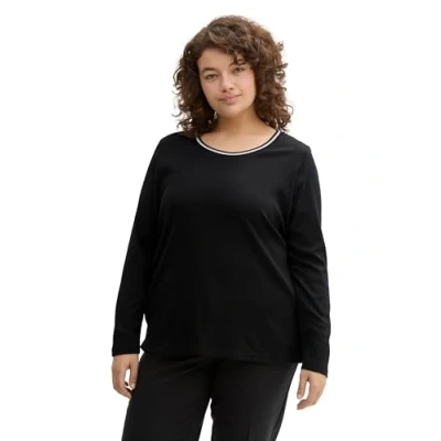 Abbildung von TOM TAILOR Damen Plussize Basic Longsleeve, 14482 Deep Black, 48
