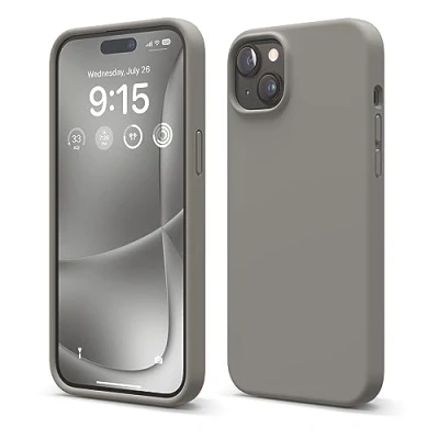 Abbildung von elago Schutzhülle aus Flüssigsilikon, kompatibel mit iPhone 15 Plus, Premium Qualität, Rundumschutz [stoßfeste Struktur 4 Schichten], weiches Mikrofaserfutter, Kratzfest (Mittelgrau)