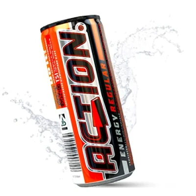 Abbildung von ACTION Energy Drink Regular 24 Dosen x 250ml EINWEG mit Tutti Frutti Geschmack, 31,5mg/100ml Koffein Energiekick erhöhtem Koffeingehalt inkl. Pfand