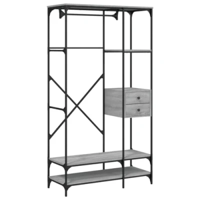 Abbildung von vidaXL Kleiderständer, Garderobe mit Schubladen, Freistehend Garderobenständer verstellbaren Beinen, Standgarderobe Flurgarderobe, Grau Sonoma