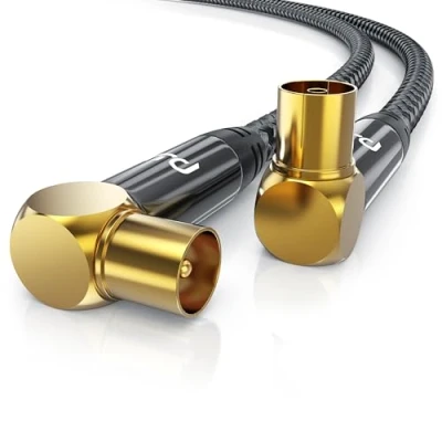 Abbildung von CSL 3m HDTV Antennenkabel mit Braiding 8k 4k Antennenstecker (Winkel) zu Antennenkupplung 135Db 75 Ohm 90 Grad gewinkelt DVB T und T2 C S S2 Radio UKW DAB